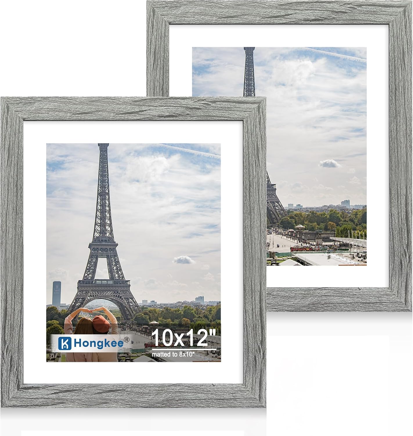 Yulinne 8x10 Picture Frame Set of 2, Distressed White Wood, Real Glass, Fits 5x7 with Mat, Wall or Tabletop