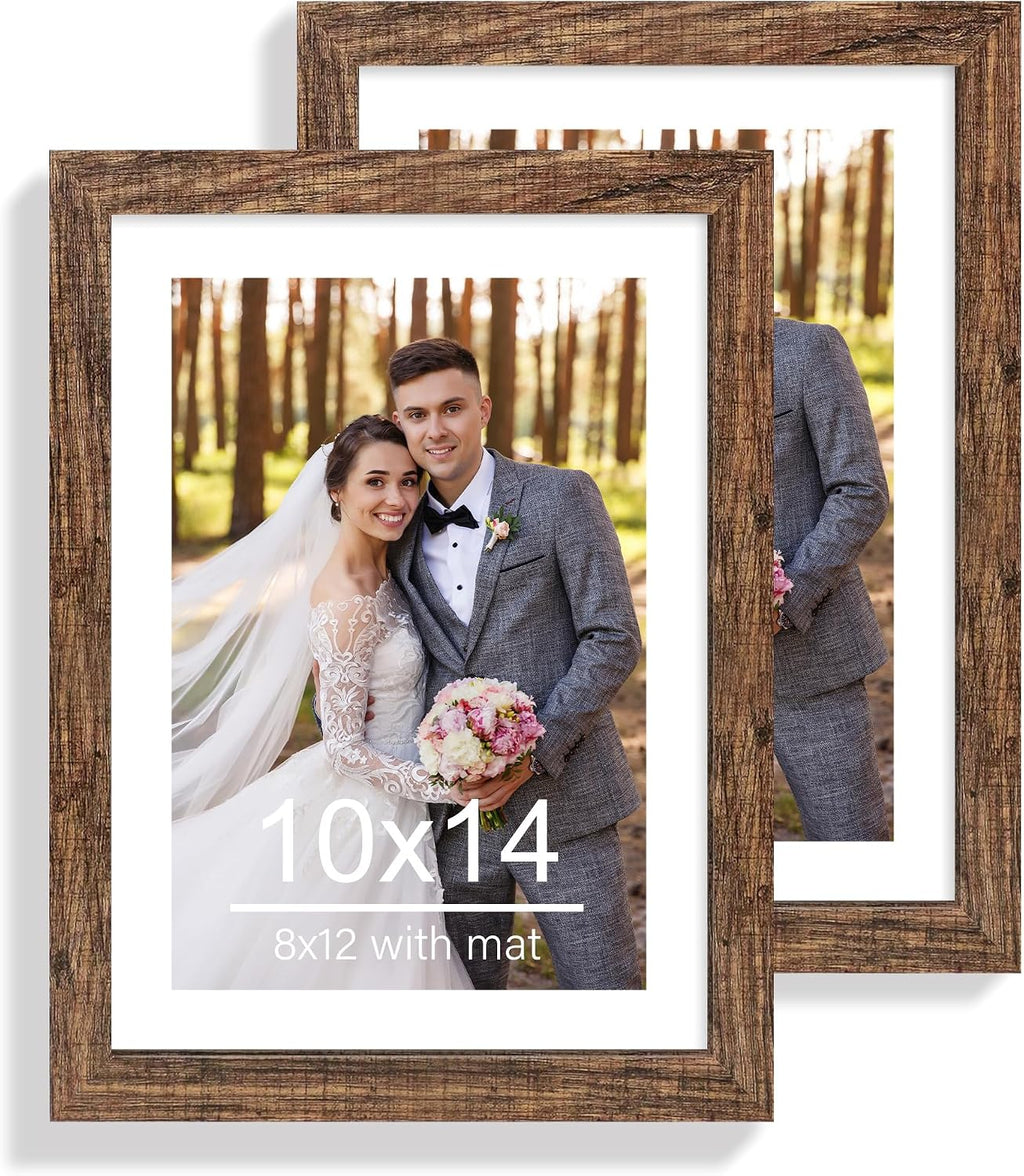 Yulinne 8x10 Picture Frame Set of 2, Distressed White Wood, Real Glass, Fits 5x7 with Mat, Wall or Tabletop