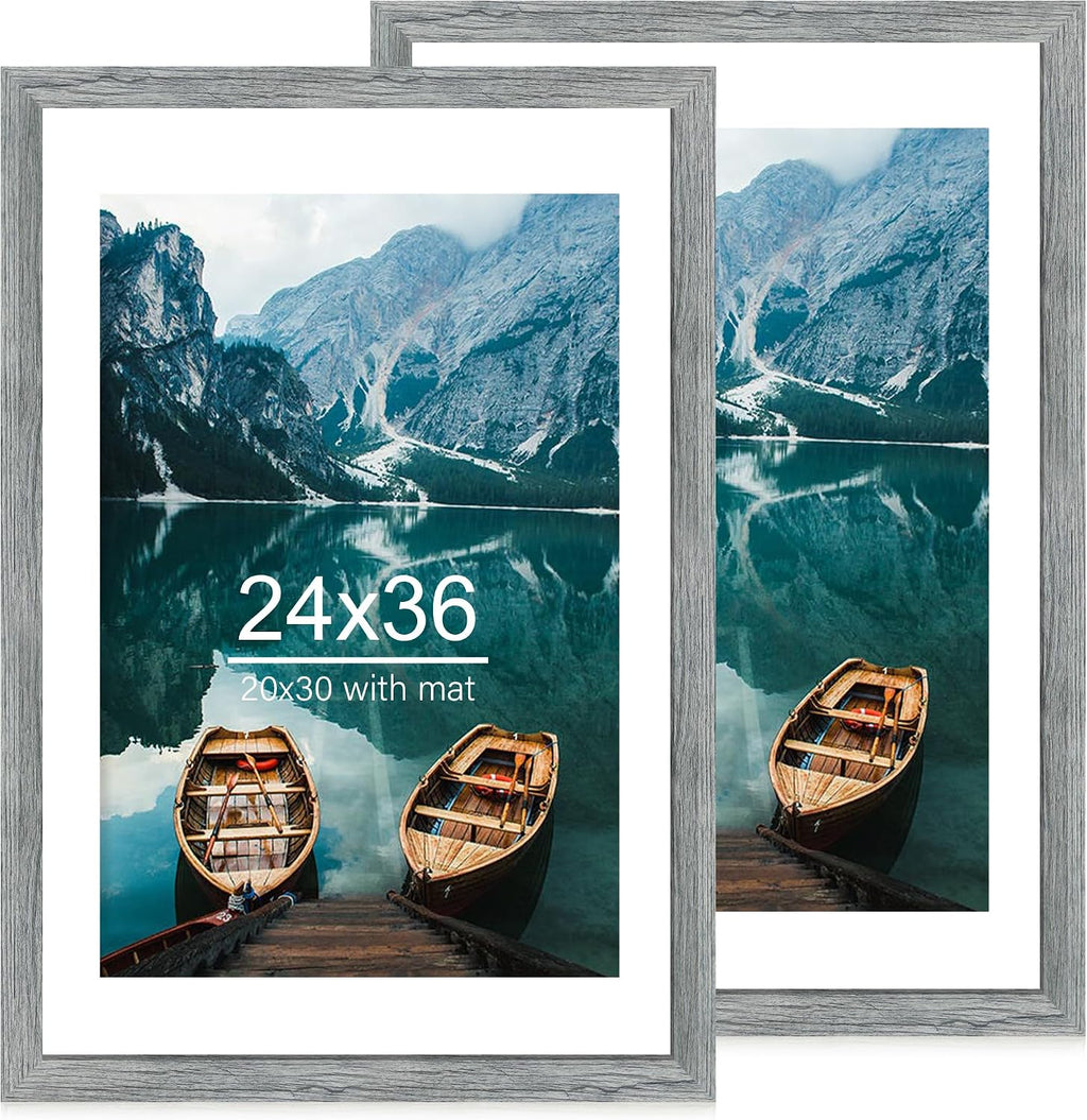 Yulinne 8x10 Picture Frame Set of 2, Distressed White Wood, Real Glass, Fits 5x7 with Mat, Wall or Tabletop