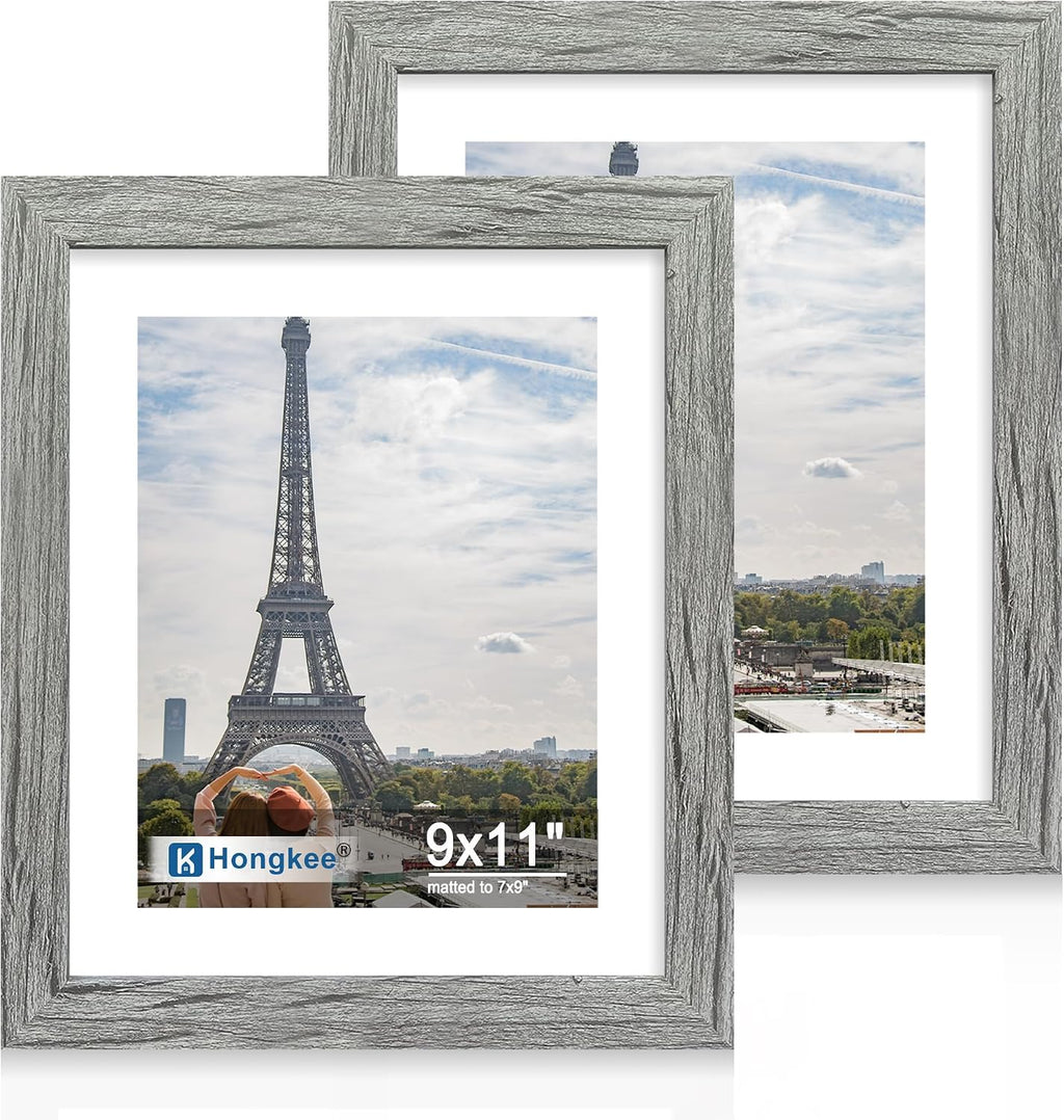 Yulinne 8x10 Picture Frame Set of 2, Distressed White Wood, Real Glass, Fits 5x7 with Mat, Wall or Tabletop