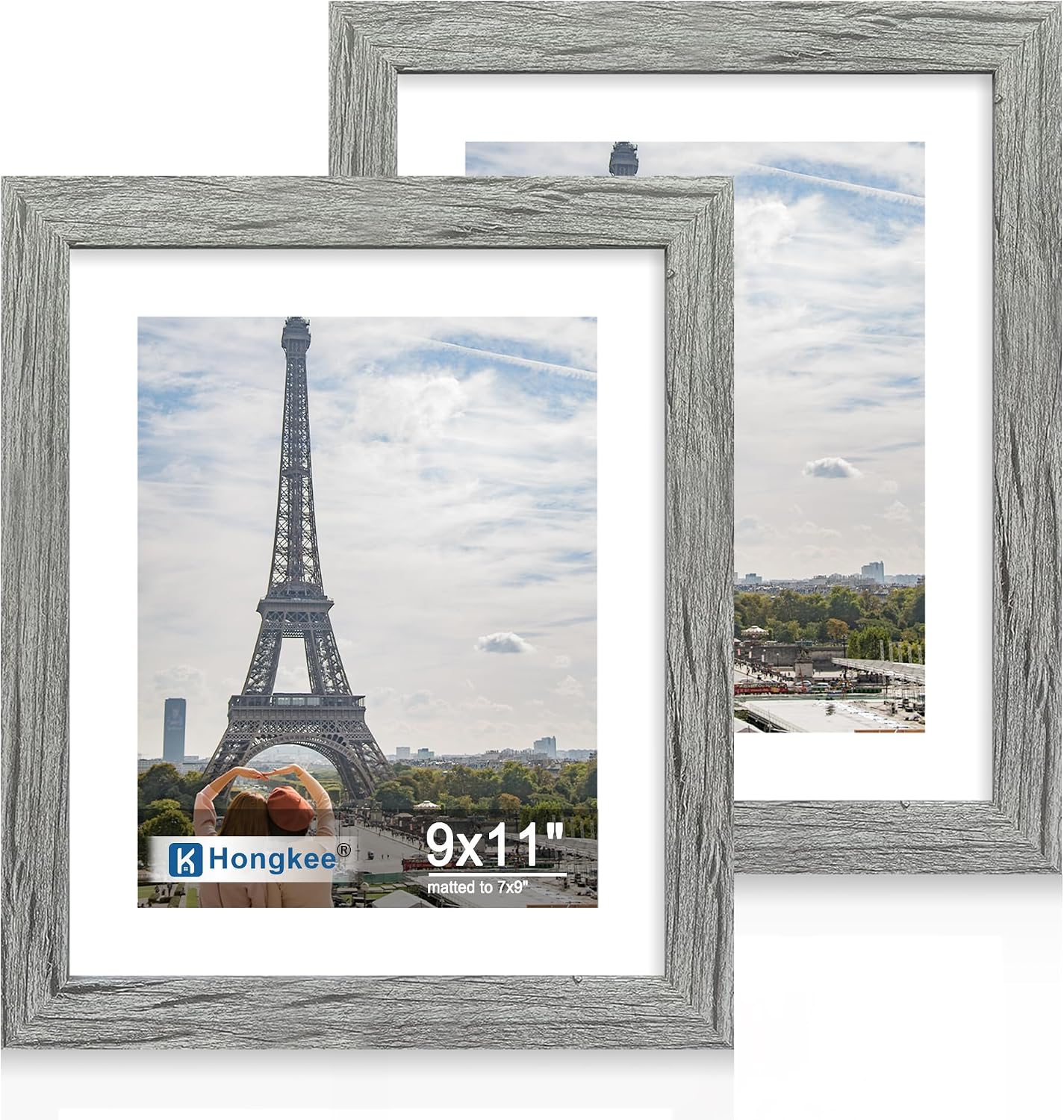 Yulinne 8x10 Picture Frame Set of 2, Distressed White Wood, Real Glass, Fits 5x7 with Mat, Wall or Tabletop
