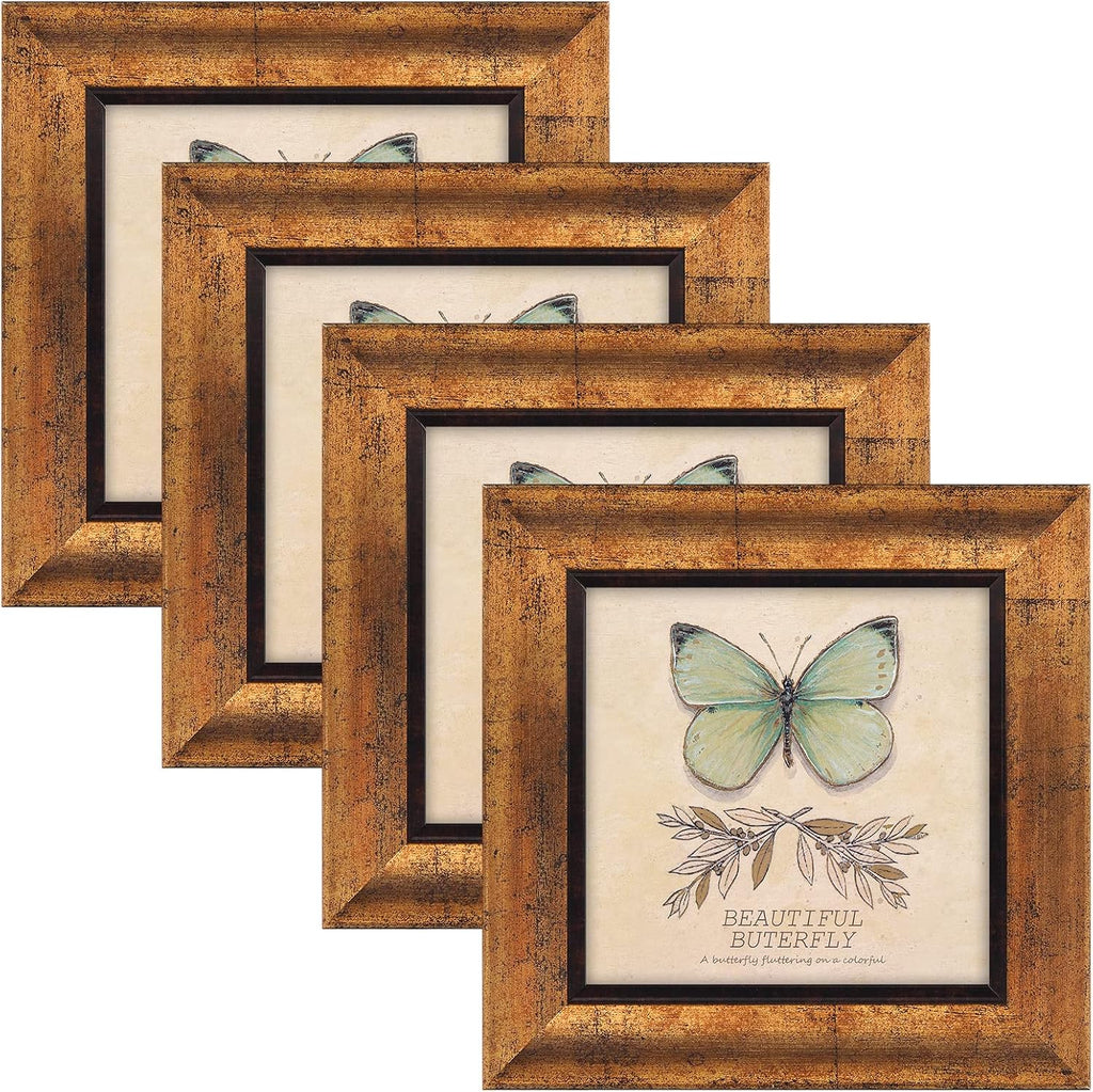Yulinne 8x10 Picture Frame Set of 4, Rustic Retro Style, HD Plastic Cover, Wall or Tabletop Display