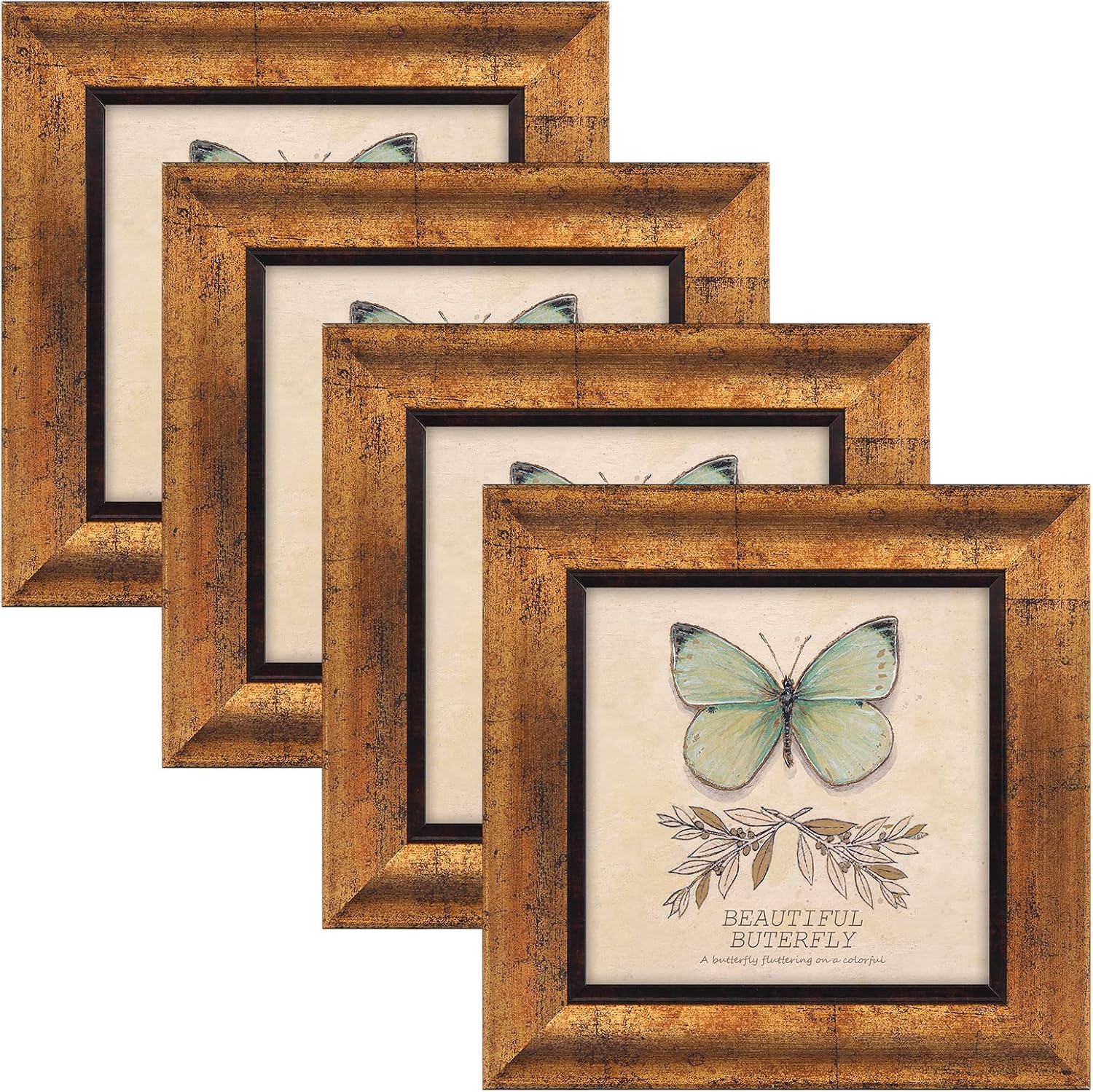 Yulinne 8x10 Picture Frame Set of 4, Rustic Retro Style, HD Plastic Cover, Wall or Tabletop Display