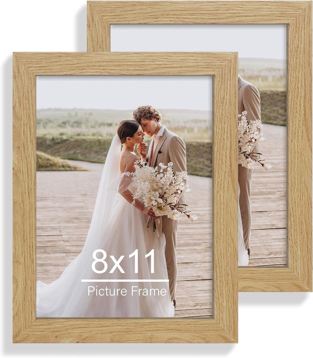 Yulinne 8x10 Picture Frame Set of 2, Distressed White Wood, Real Glass, Fits 5x7 with Mat, Wall or Tabletop