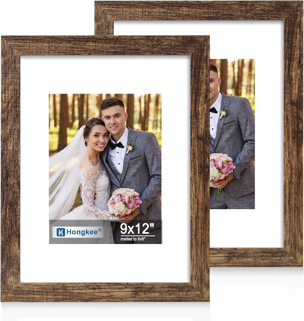 Yulinne 8x10 Picture Frame Set of 2, Distressed White Wood, Real Glass, Fits 5x7 with Mat, Wall or Tabletop