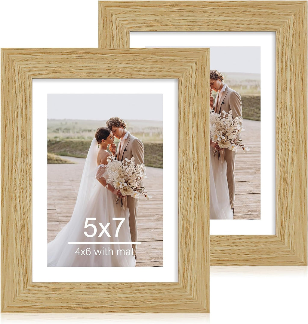 Yulinne 8x10 Picture Frame Set of 2, Distressed White Wood, Real Glass, Fits 5x7 with Mat, Wall or Tabletop