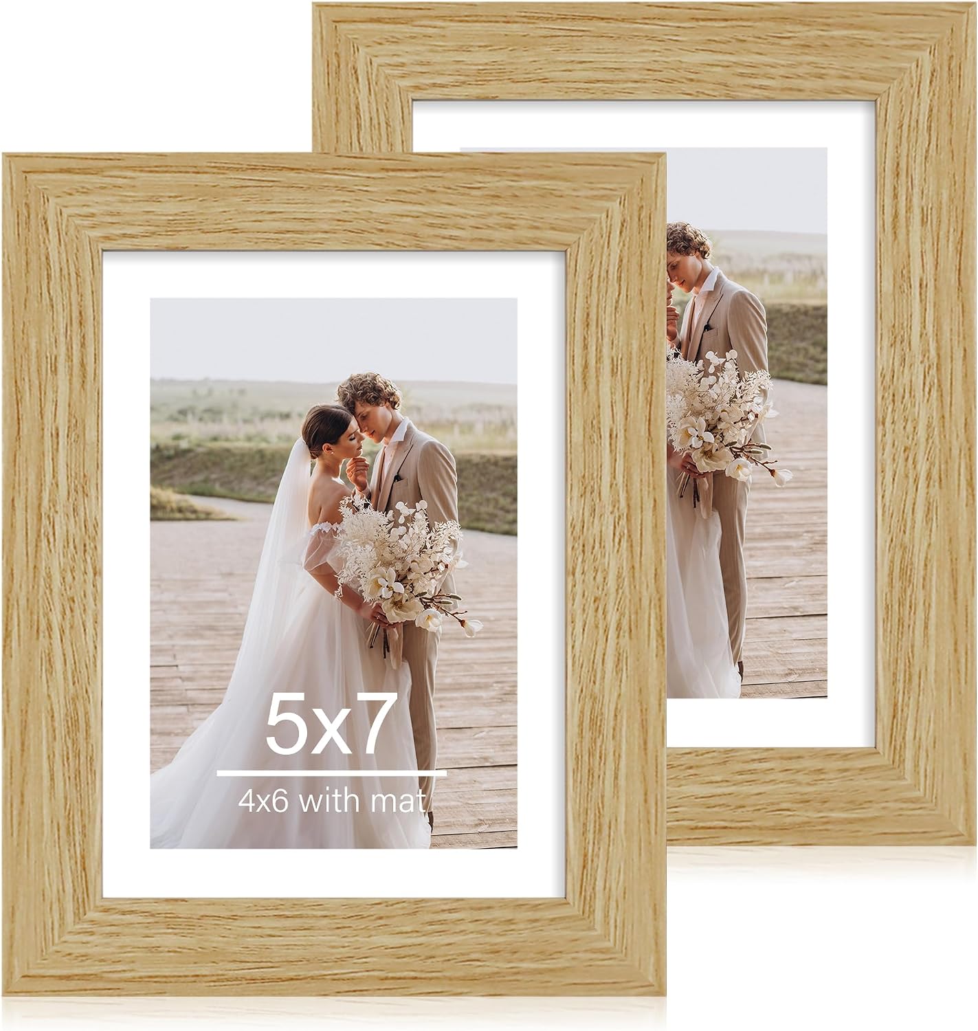 Yulinne 8x10 Picture Frame Set of 2, Distressed White Wood, Real Glass, Fits 5x7 with Mat, Wall or Tabletop