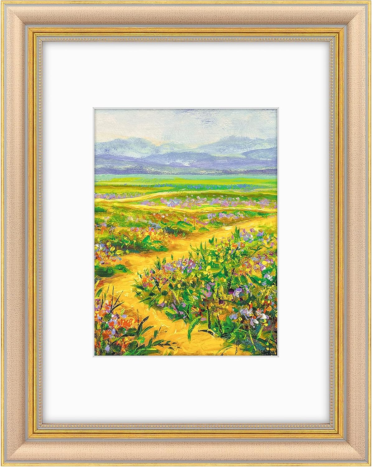 Yulinne Golden State Art 11x14 Green Gold Ornate Frame, Fits 8x10 with White Mat, Real Glass, Wall Mount