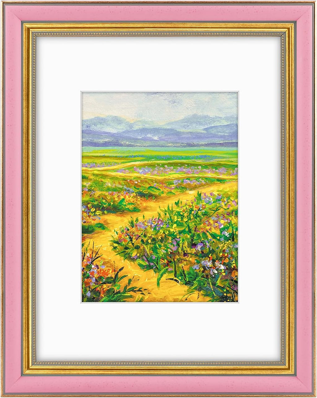 Yulinne 11x14 Green Gold Ornate Frame, Fits 8x10 with White Mat, Real Glass, Wall Mount
