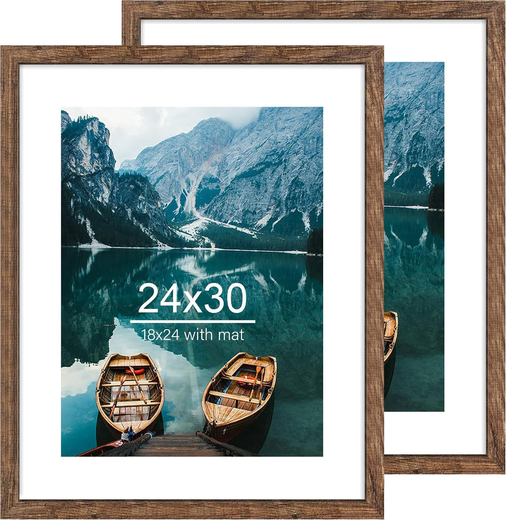 Yulinne 8x10 Picture Frame Set of 2, Distressed White Wood, Real Glass, Fits 5x7 with Mat, Wall or Tabletop