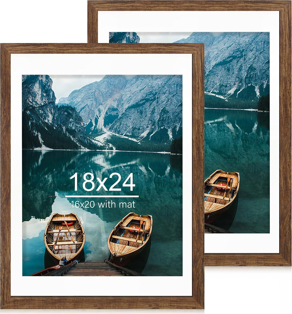 Yulinne 8x10 Picture Frame Set of 2, Distressed White Wood, Real Glass, Fits 5x7 with Mat, Wall or Tabletop
