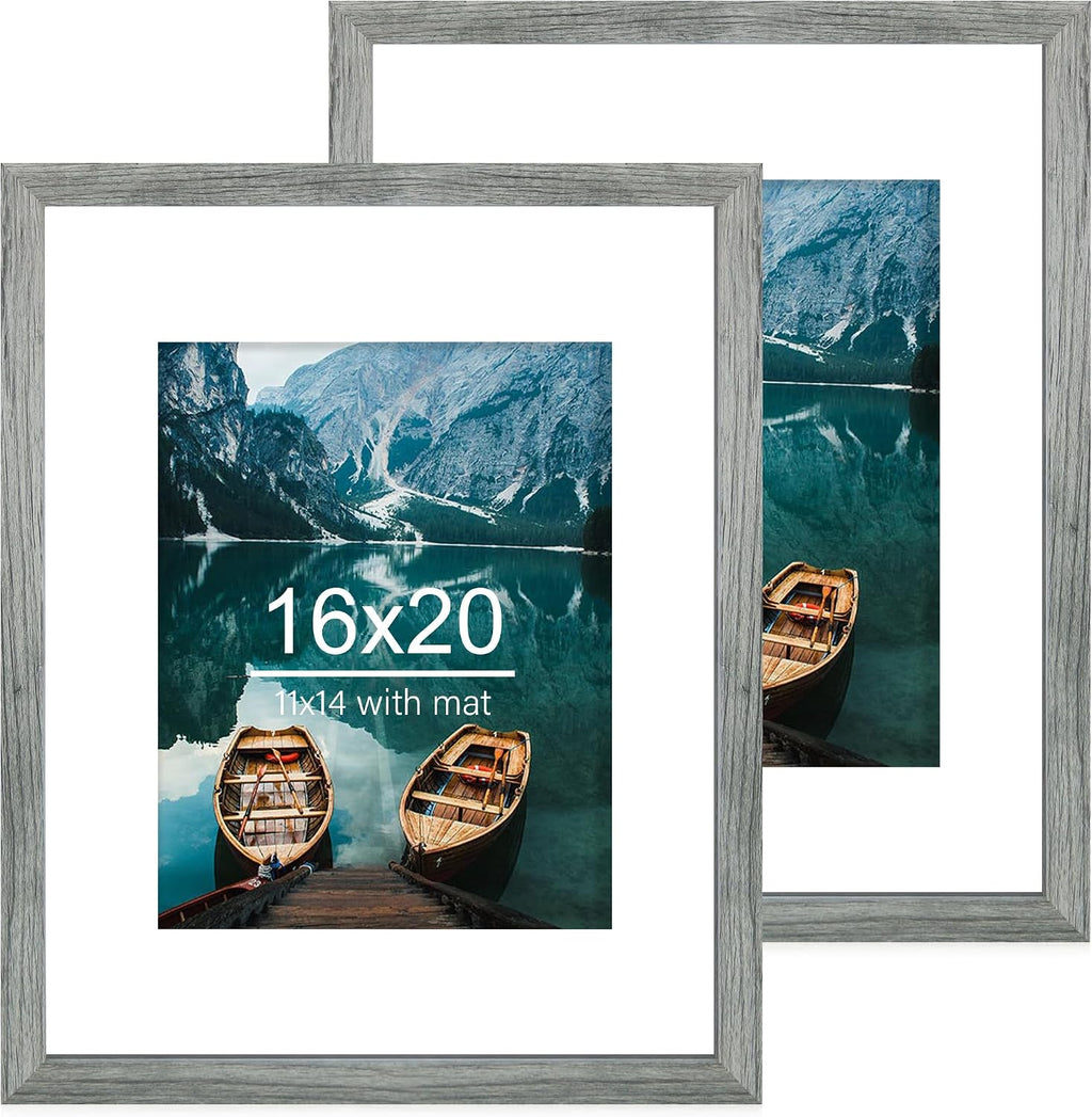 Yulinne 8x10 Picture Frame Set of 2, Distressed White Wood, Real Glass, Fits 5x7 with Mat, Wall or Tabletop
