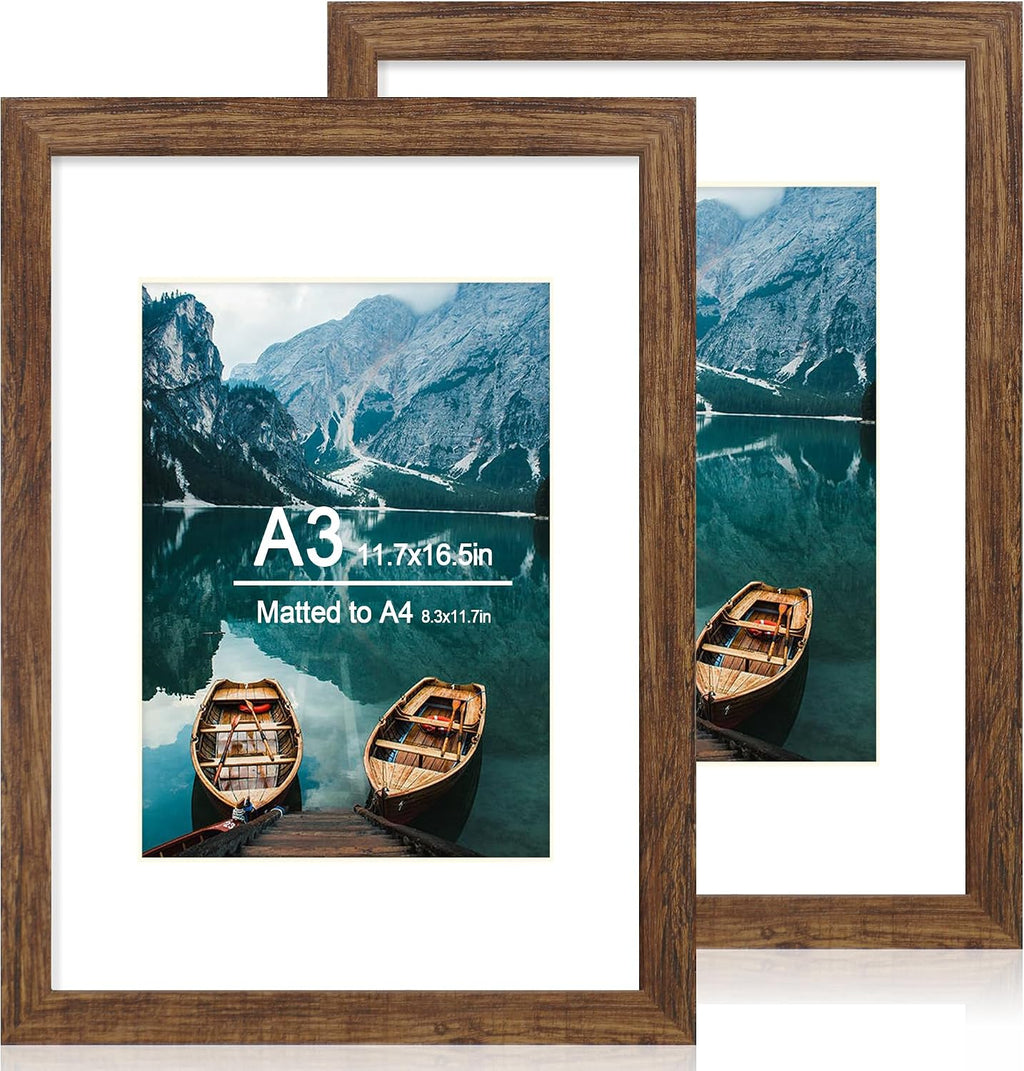 Yulinne 8x10 Picture Frame Set of 2, Distressed White Wood, Real Glass, Fits 5x7 with Mat, Wall or Tabletop