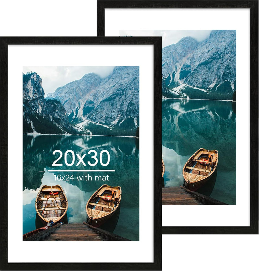 Yulinne 8x10 Picture Frame Set of 2, Distressed White Wood, Real Glass, Fits 5x7 with Mat, Wall or Tabletop