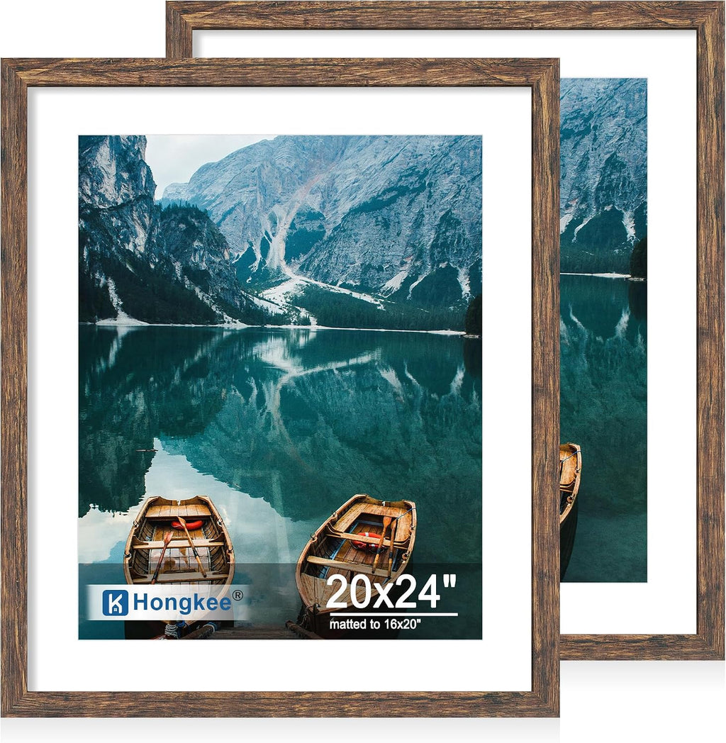 Yulinne 8x10 Picture Frame Set of 2, Distressed White Wood, Real Glass, Fits 5x7 with Mat, Wall or Tabletop