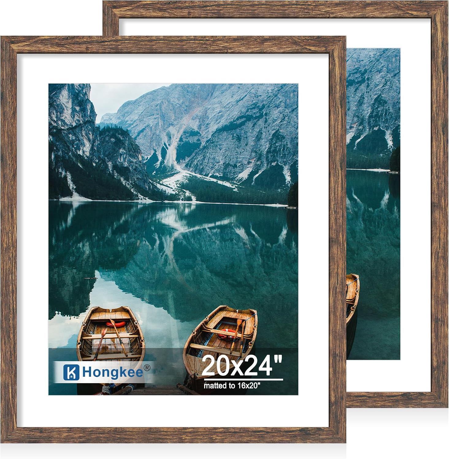 Yulinne 8x10 Picture Frame Set of 2, Distressed White Wood, Real Glass, Fits 5x7 with Mat, Wall or Tabletop