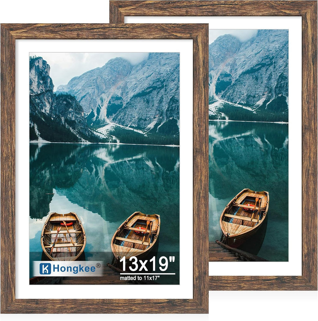 Yulinne 8x10 Picture Frame Set of 2, Distressed White Wood, Real Glass, Fits 5x7 with Mat, Wall or Tabletop