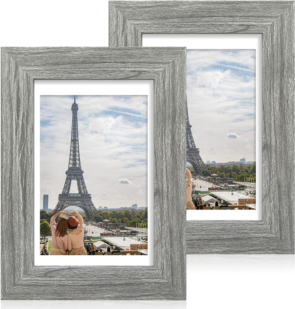 Yulinne 8x10 Picture Frame Set of 2, Distressed White Wood, Real Glass, Fits 5x7 with Mat, Wall or Tabletop